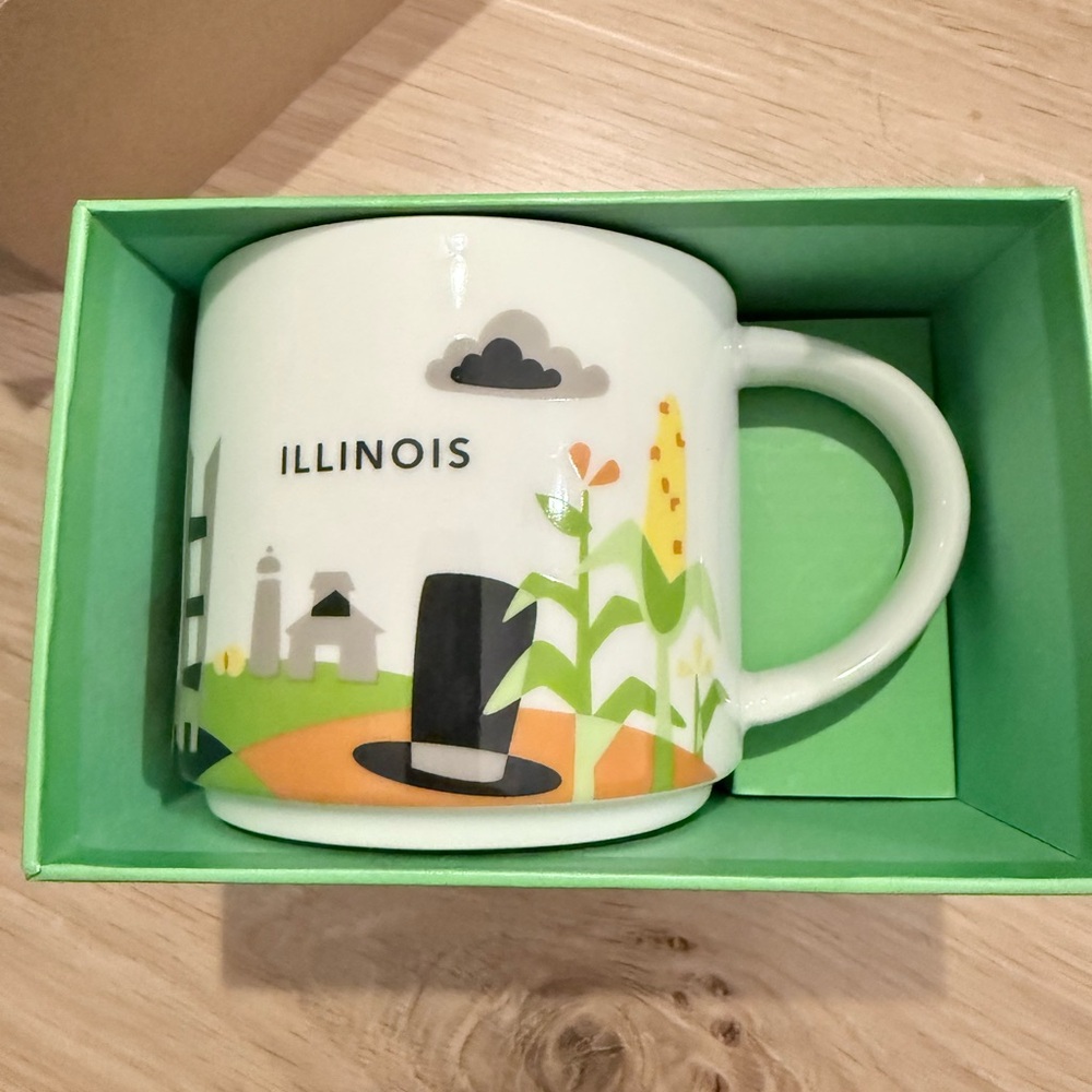 Starbucks Illinois Mug - White and Black with Green Accents